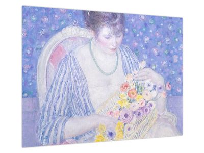 Skleněný obraz - Frederick Carl Frieseke,  The Basket of Flowers, reprodukce