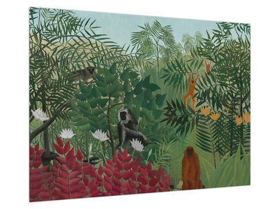 Skleněný obraz - Henri Rousseau, Tropical Forest with Monkeys, reprodukce