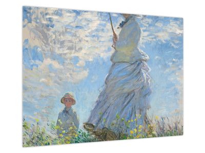 Skleněný obraz - Claude Monet, Woman with a Parasol - Madame Monet and Her Son, reprodukce