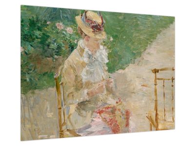 Skleněný obraz - Berthe Morisot, Young Woman Knitting, reprodukce