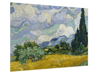 Üveg kép - Vincent van Gogh, Wheat Field with Cypresses, reprodukciók