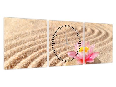 Tablou cu piatră și floare pe nisip (cu ceas) (V020864V9030C)
