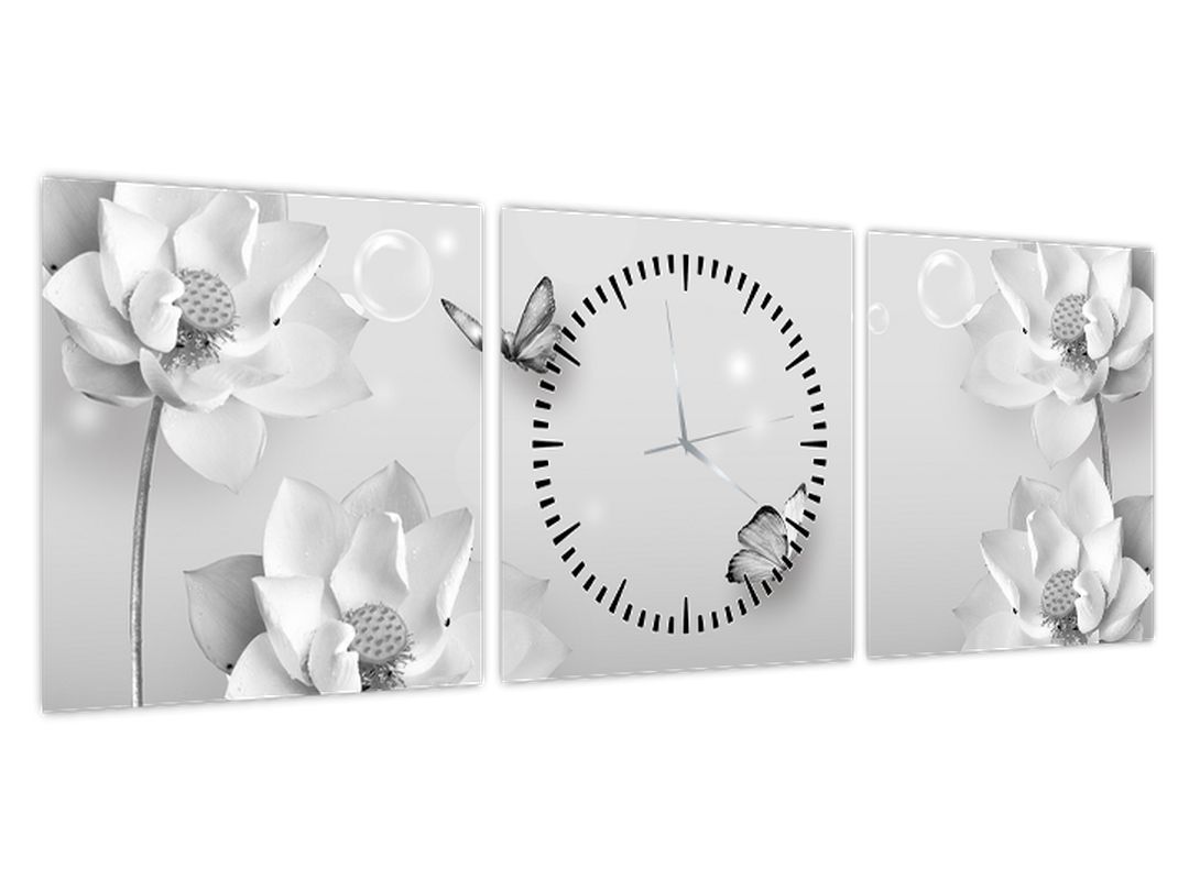 Obraz - Květinový design s motýlky (s hodinami) (V022491V9030C)