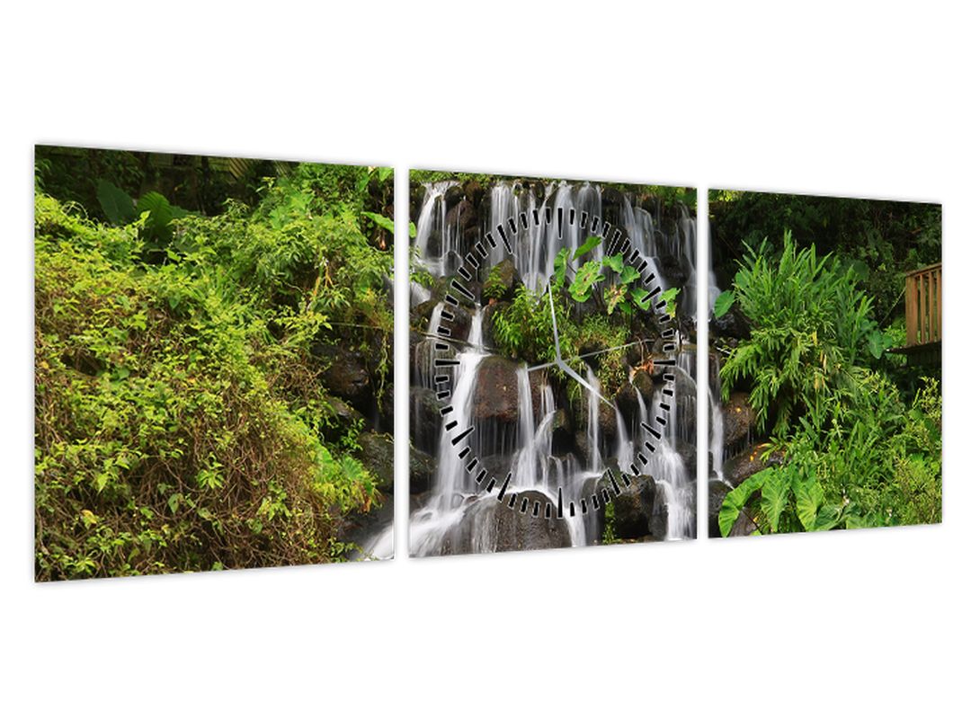 Obraz vodopádů v tropickém lese (s hodinami) (V022550V9030C)