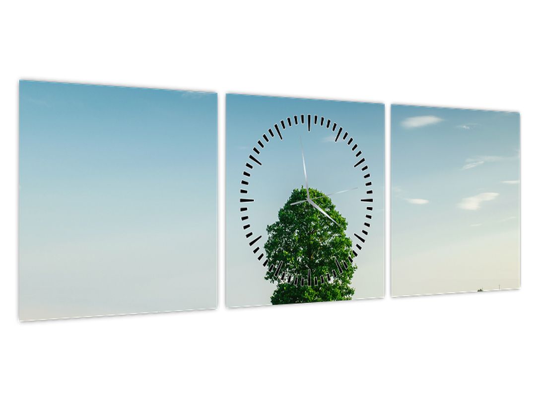 Obraz stromu uprostřed louky (s hodinami) (V022558V9030C)