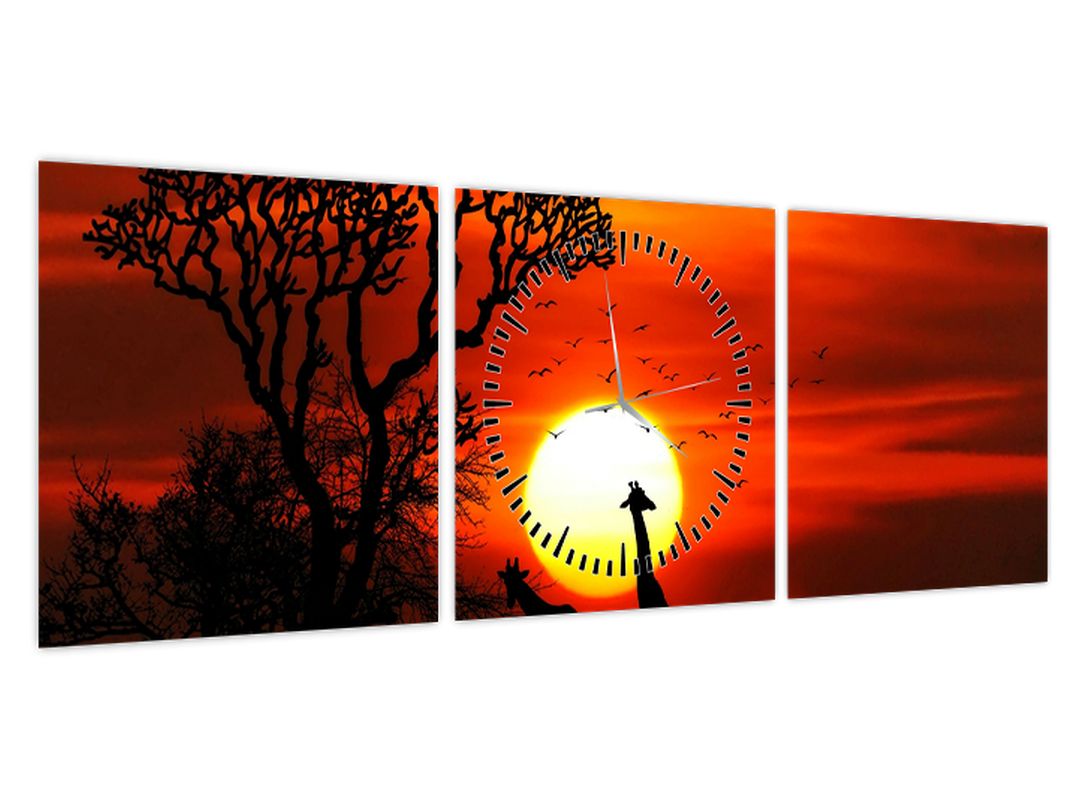 Obraz - Siluety zvířat při západu slunce (s hodinami) (V022600V9030C)