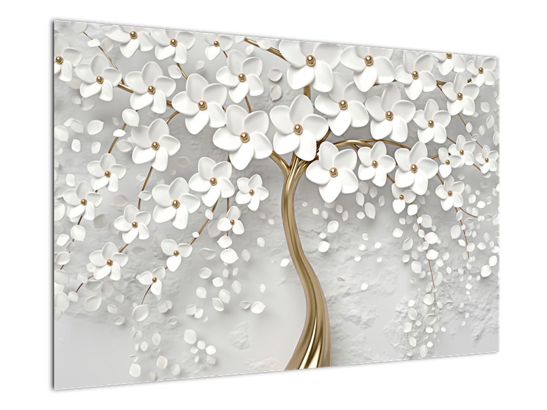 Obraz bílého stromu s květinami (V020977V9060)