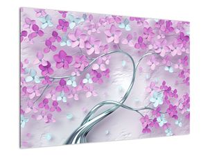 Obraz kwiatów na srebrnej łodydze - abstrakcja