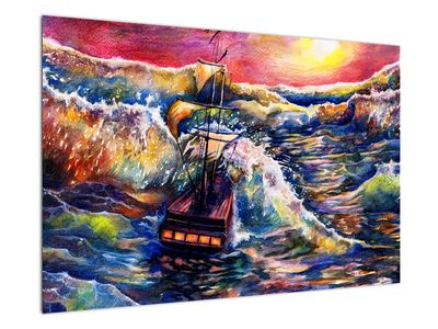 Obraz - Loď na oceánskych vlnách, aquarel