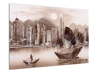 Obrázok - Victoria Harbor, Hong Kong, sépiový efekt