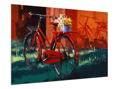 Schilderij - Rode fiets, acrylschilderij