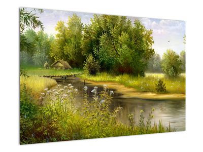 Slika - Reka ob gozdu, oljna slika