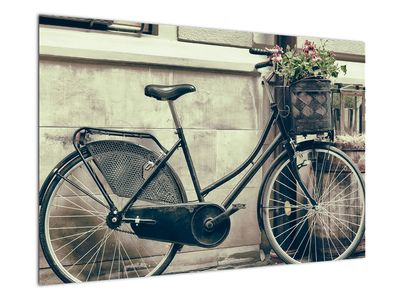 Schilderij - Vintage fiets met bloemen