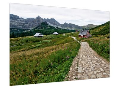 Bild auf Leinwand - Berglandschaft mit Häusern