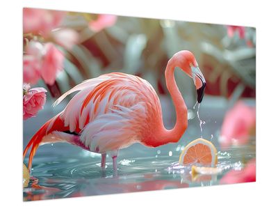 Bild auf Leinwand - Flamingo im Teich