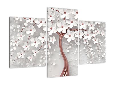 Obraz - Obraz białego drzewa z kwiatami, rosegold