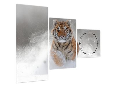 Obraz bežiaceho tigra v snehu (s hodinami) (V020719V9070C)