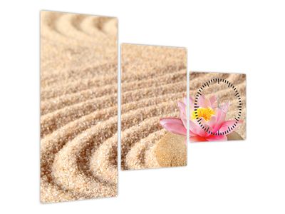 Obraz kamene s květinou na písku (s hodinami) (V020864V9070C)