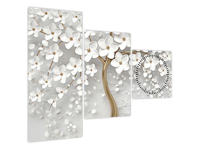 Fehér fa virágokkal képe (órával) (V020977V9070C)