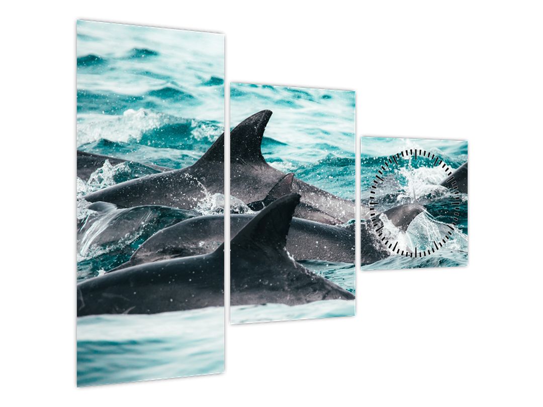Schilderij - Dolfijnen in de oceaan (met klok) |