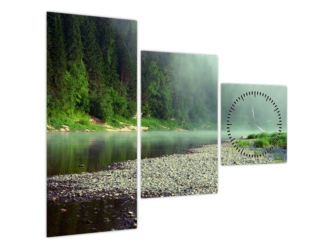 Obraz - Řeka u lesa (s hodinami) (V022458V9070C)