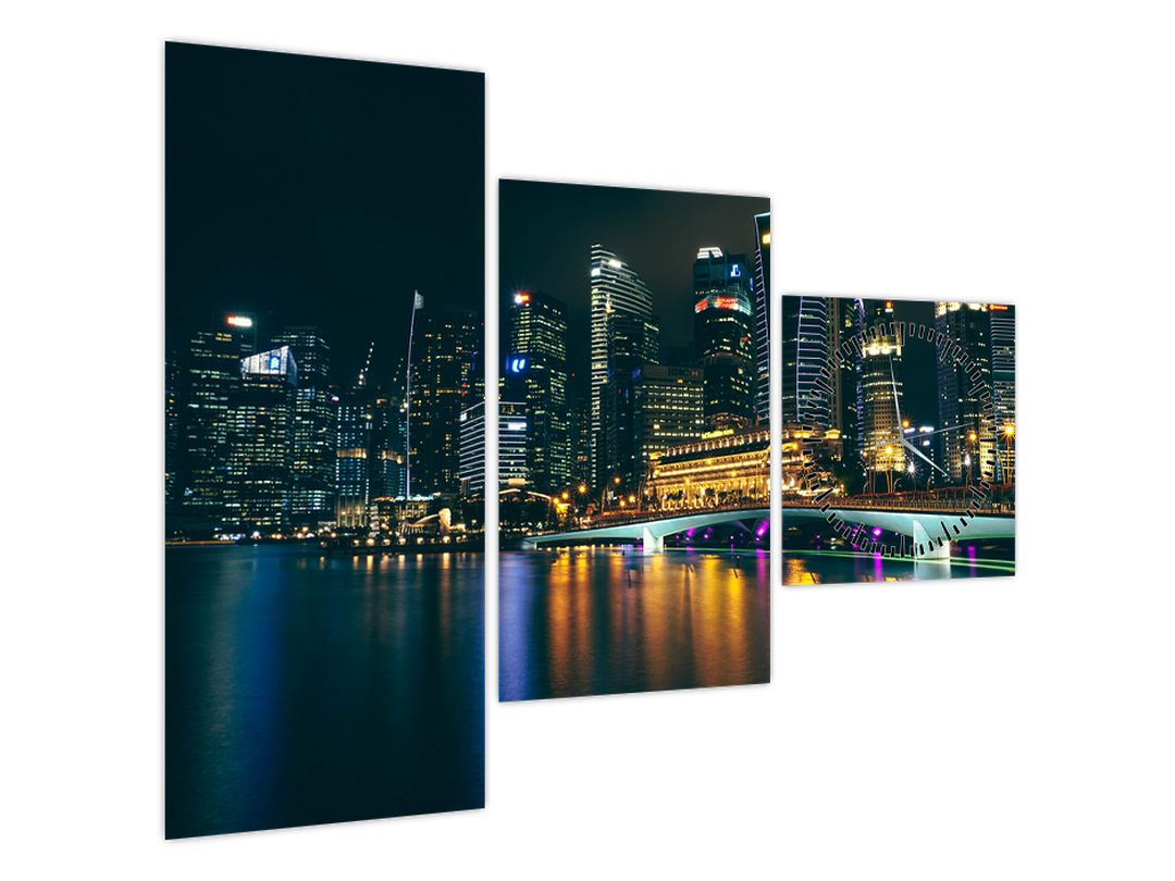 Obraz nočního Singapuru (s hodinami) (V022668V9070C)