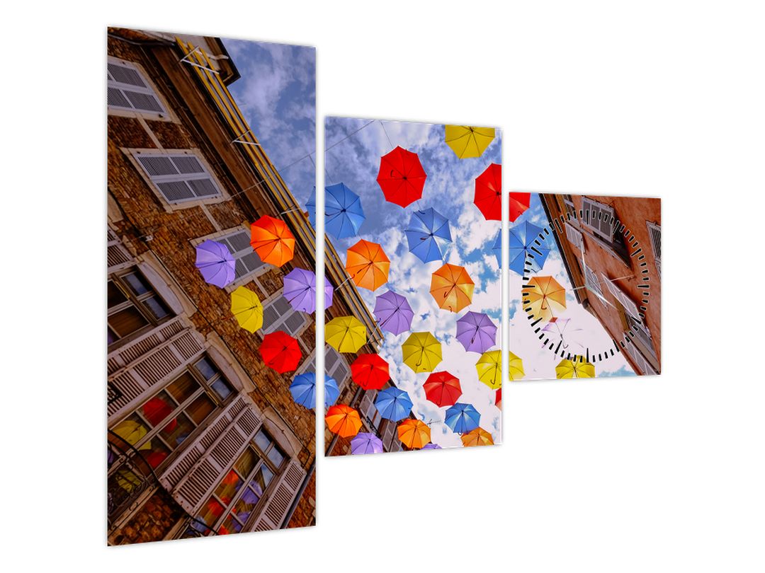 Obraz barevných deštníků (s hodinami) (V022672V9070C)