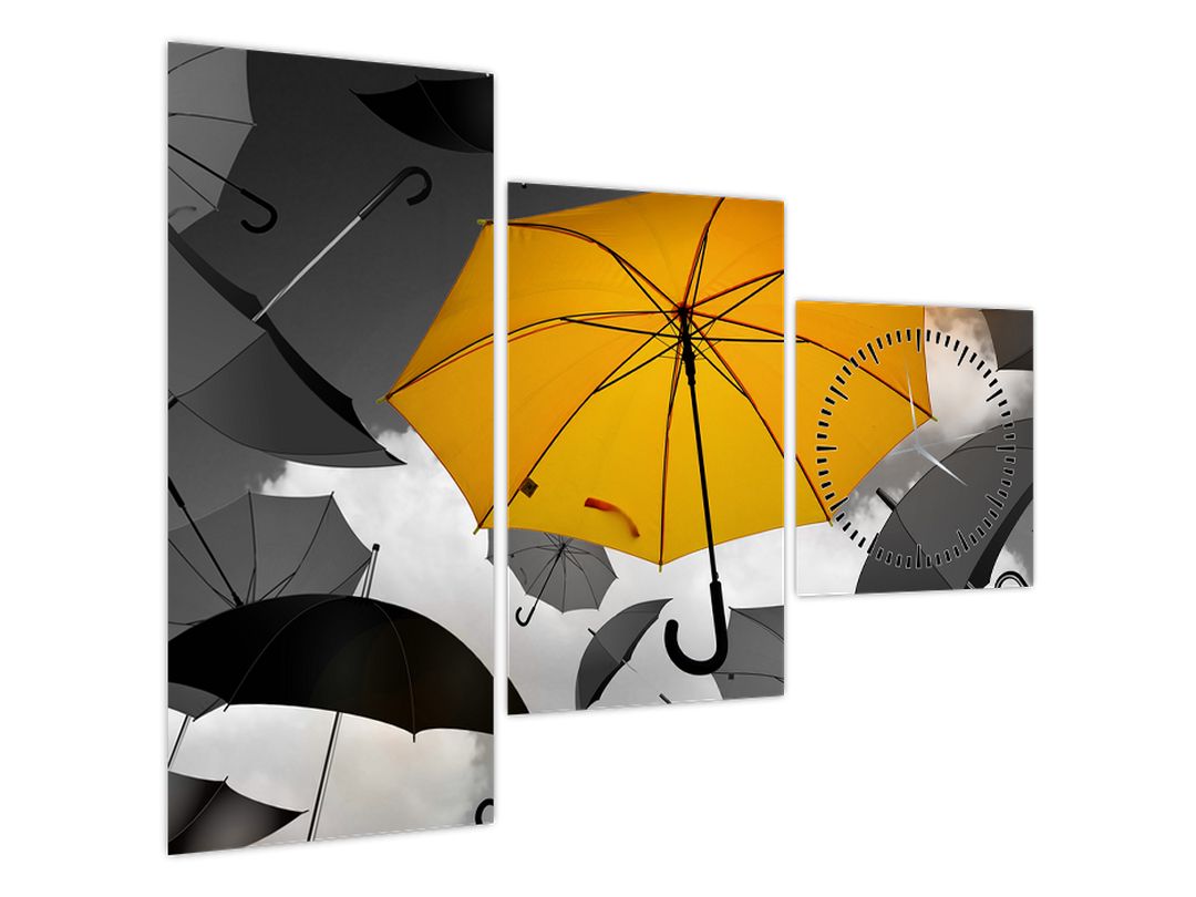 Obraz žlutého deštníku (s hodinami) (V022720V9070C)