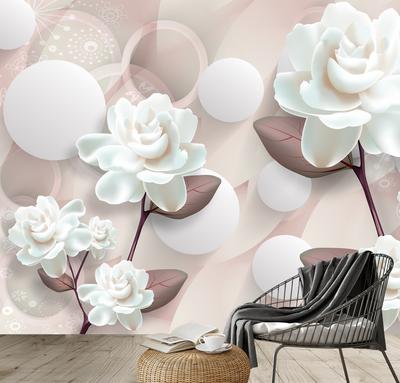 Fototapeta - Białe kwiaty 3D
