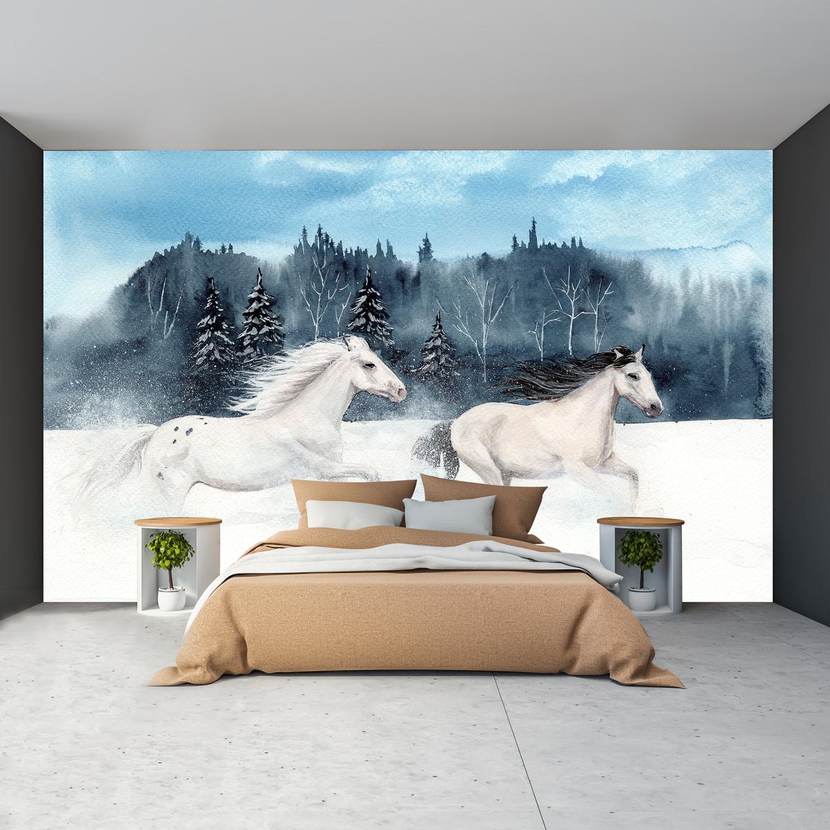 Fotobehang Paarden in de sneeuw | Domali.nl