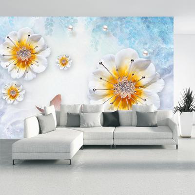 Fotobehang - Compositie met bloemen en vlinders