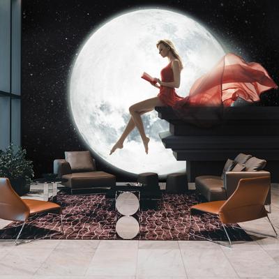 Fotobehang - Vrouw bij volle maan